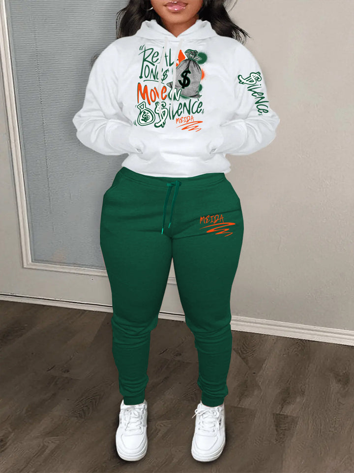 Ladies Sports hoodie and jogging pants set with creative inscription Lune London