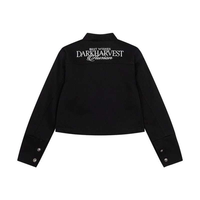 Women's short tailored military jacket with stand-up collar, decorative button rows, and two-way zipper Amarae