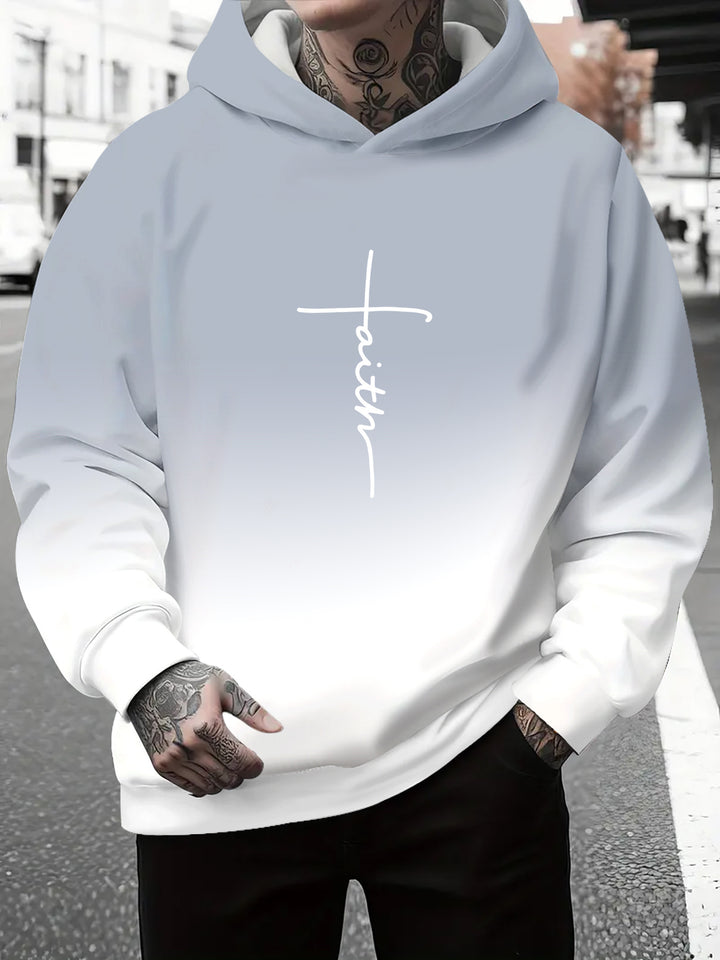 Men's hoodie with a subtle gradient of colors and an inspiring inscription Amarae