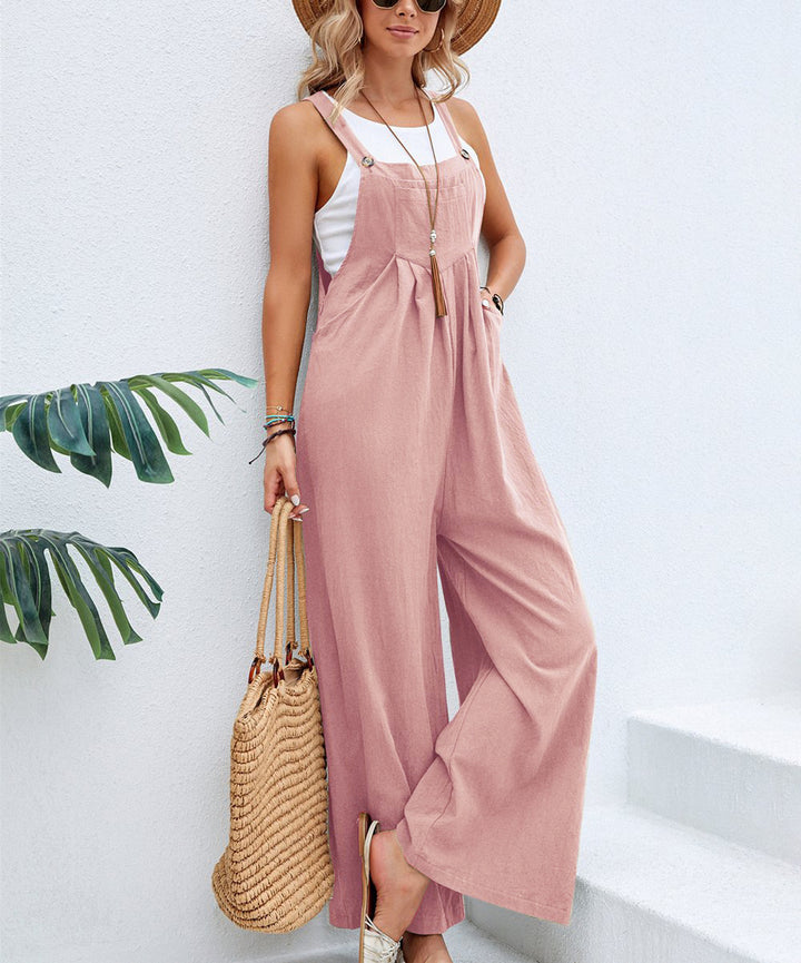 Ladies Casual Jumpsuit with Wide Leg and Adjustable Straps Lune London