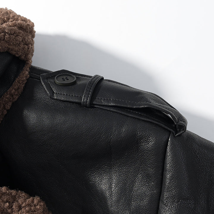 Veste en faux cuir pour femmes avec doublure en teddy confortable et ceinture à nouer Chic & Stil