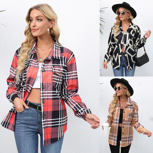 Plaid flannel jacket for women with pockets Amarae