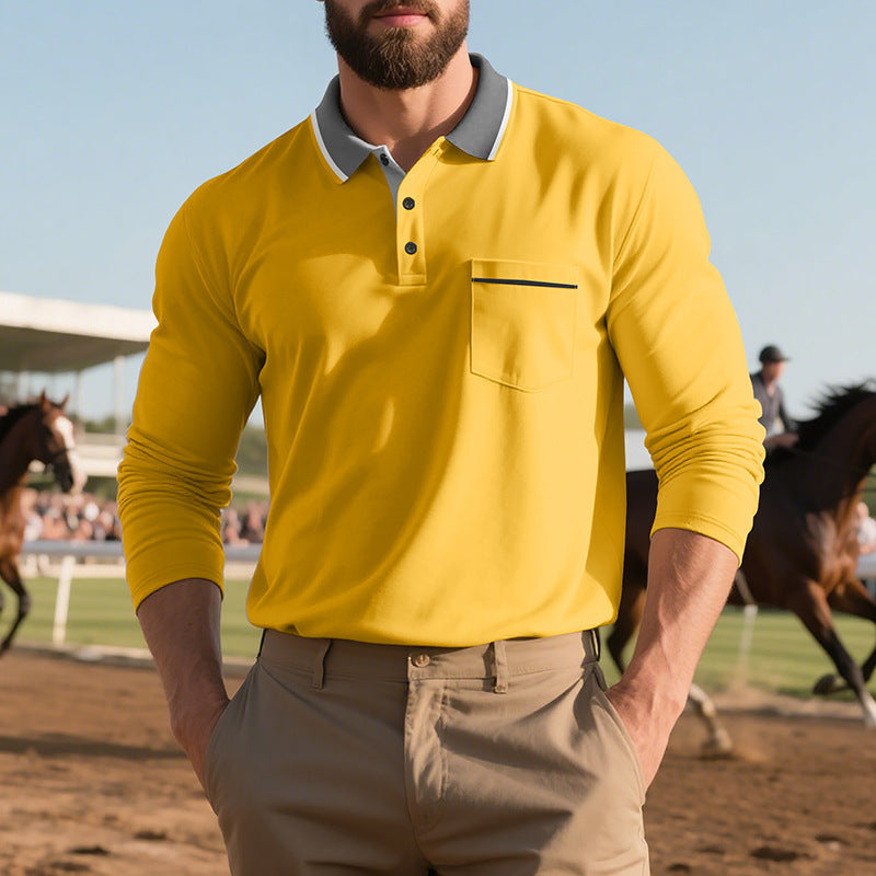 Men's long-sleeved polo shirt with elegant button placket and practical chest pocket Lune London