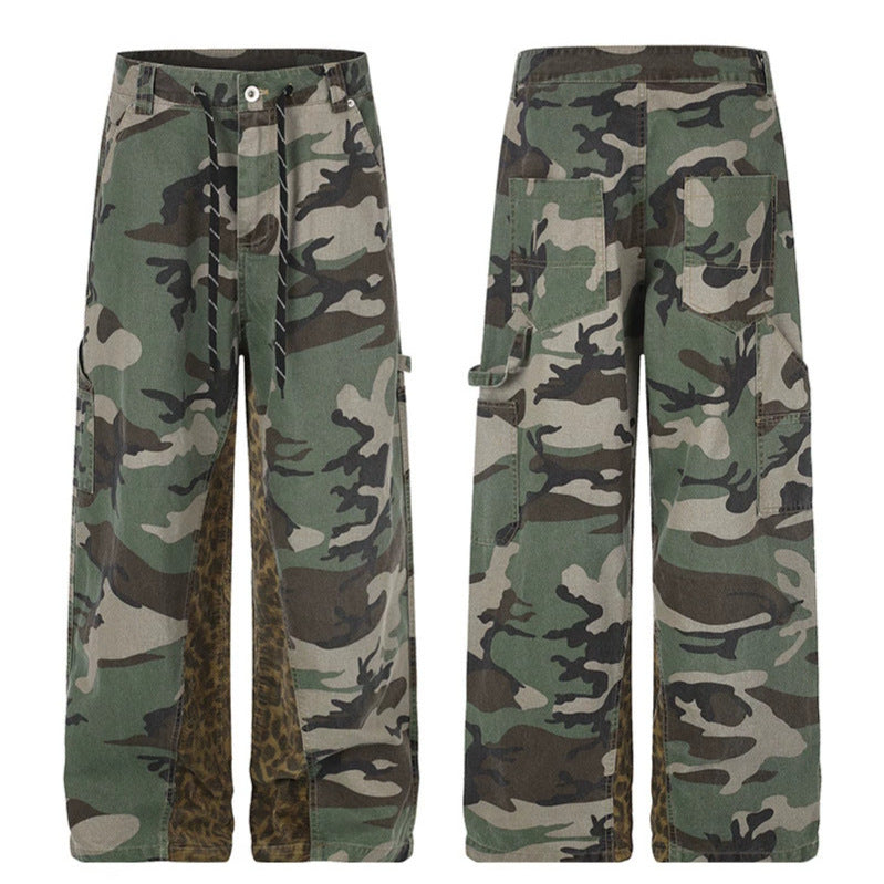 Women's wide cargo pants with camouflage print and leopard contrast stripes Amarae