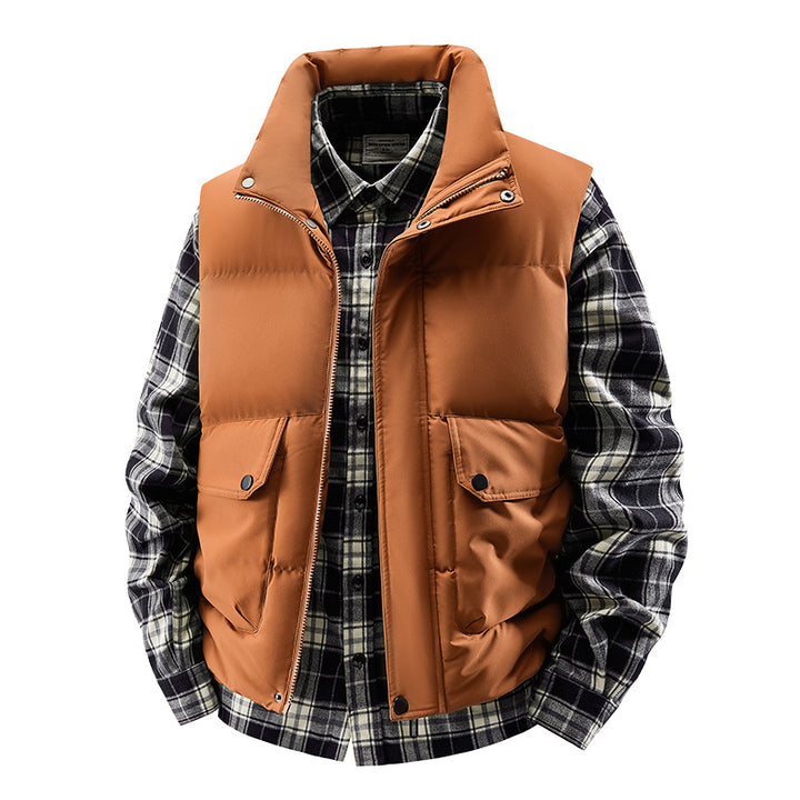 Men's Quilted Padded Vest with High Collar and Multifunctional Pockets Amarae