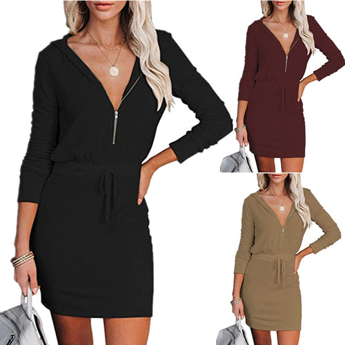 Casual mini dress for women with hood and zipper Amarae