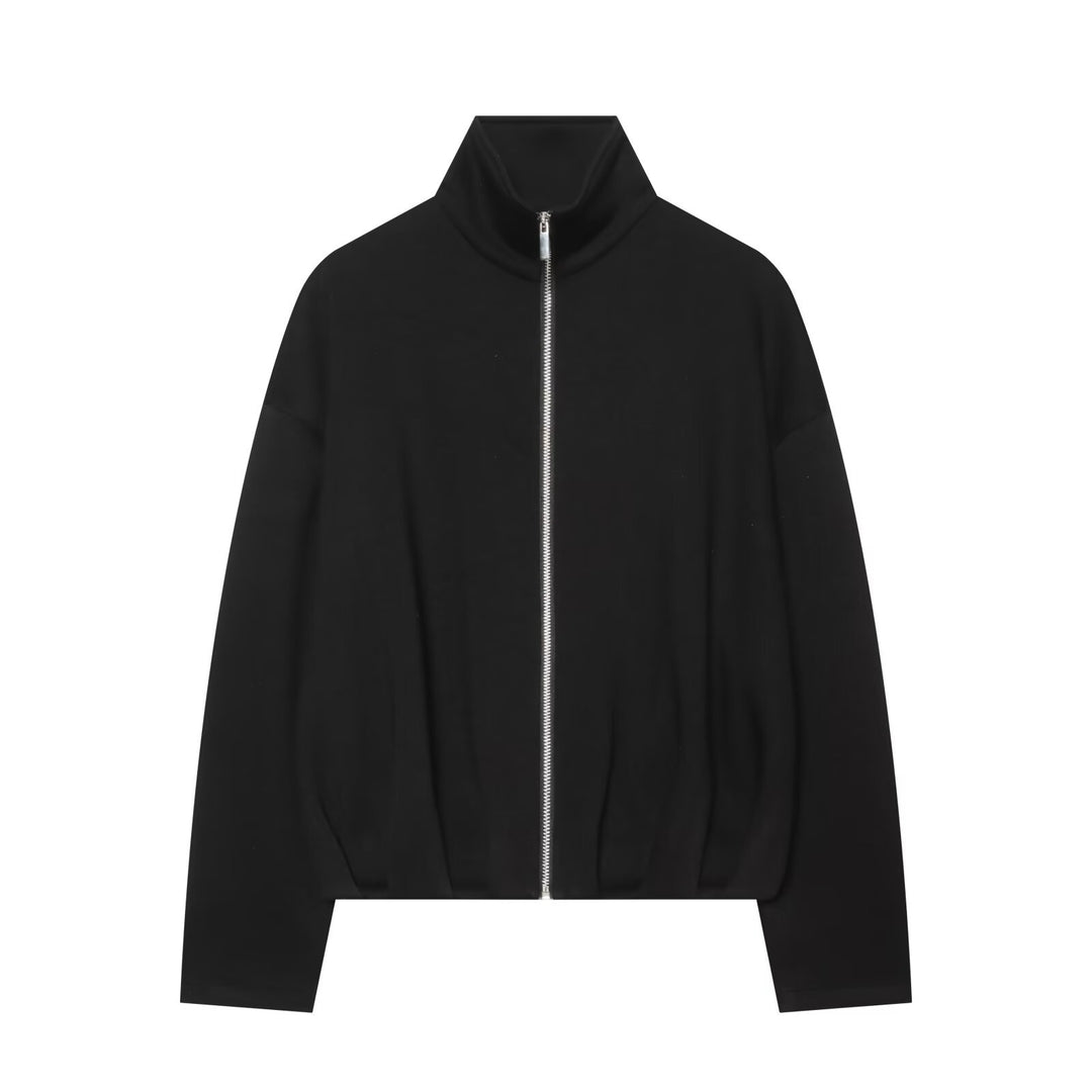 Women's Cropped Sweat Jacket with High Funnel Collar, Full Zip and Fitted Hem Amarae