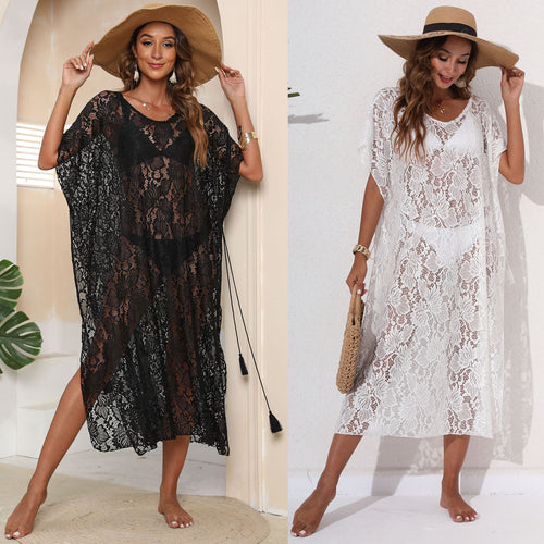 Ladies Transparent Floral Lace Beach Cover-up Dress Amarae