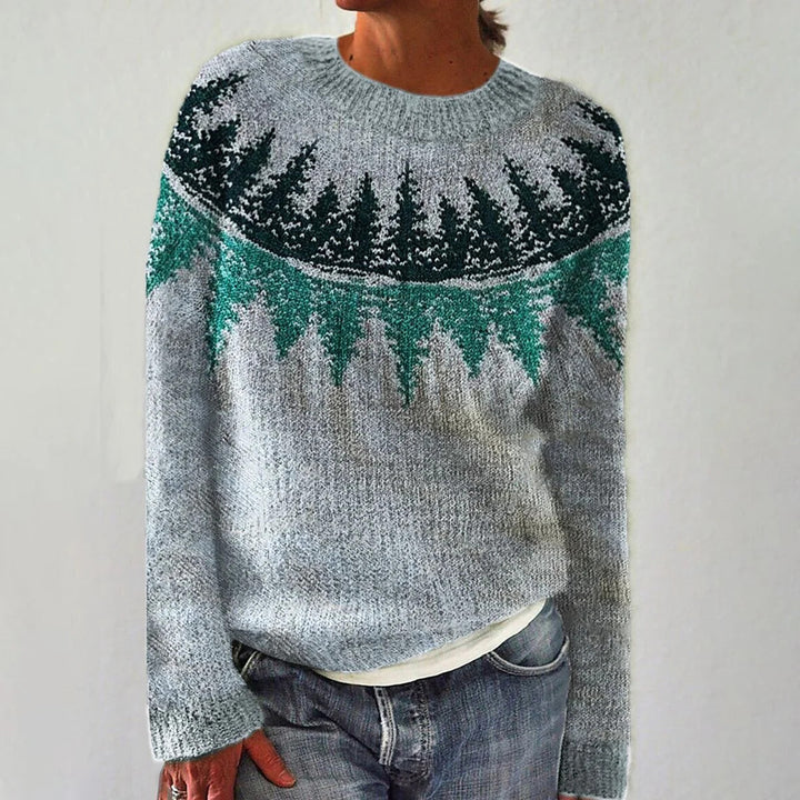 Pull femme confortable avec motif de paysage vibrant Chic & Stil