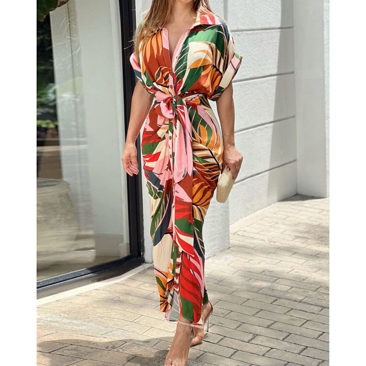Maxi dress with front tie and floral print Lune London