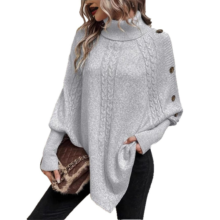 Oversized sweater for women with high collar and decorative braiding design Lune London