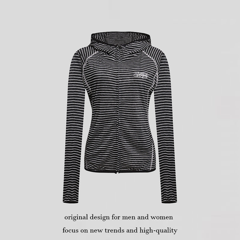 Women's Lightweight Hoodie Zip Jacket in Striped Look with Fitted Cut and Raglan Sleeves Amarae