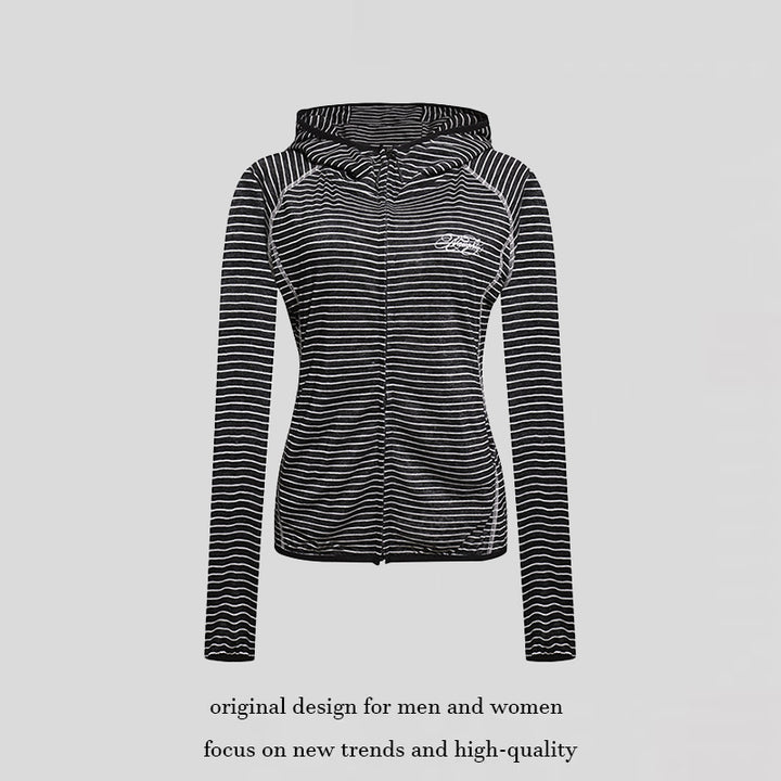 Women's Lightweight Hoodie Zip Jacket in Striped Look with Fitted Cut and Raglan Sleeves Amarae