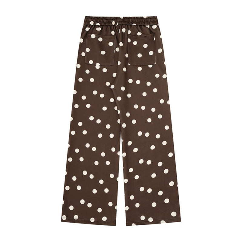 Women Wide Lounge Pants with Comfort Waistband, Polka Dot Allover and Playful Cartoon Print Amarae