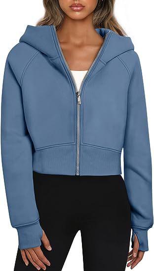 Ladies Crop Sweat Jacket with Zipper and Hood Lune London