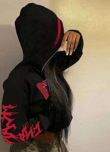 Sporty women's hoodie with a striking cut and a richly detailed graphic Amarae