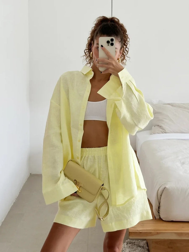 Casual linen blouse and shorts set Lune London for women