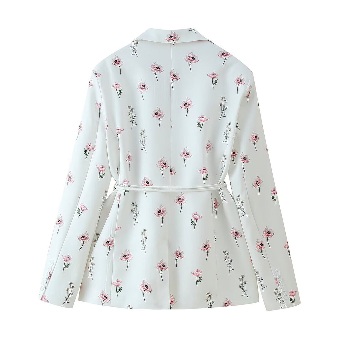 Fashion blazer jacket for women with floral pattern and waist belt Lune London