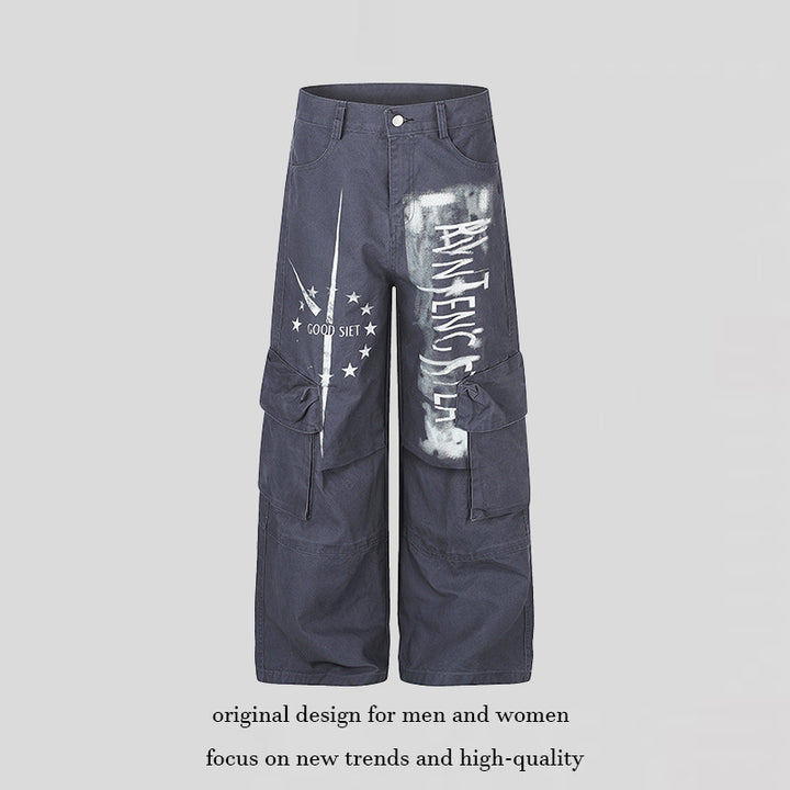 Women's wide cargo culotte pants with graffiti print and large flap pockets Amarae