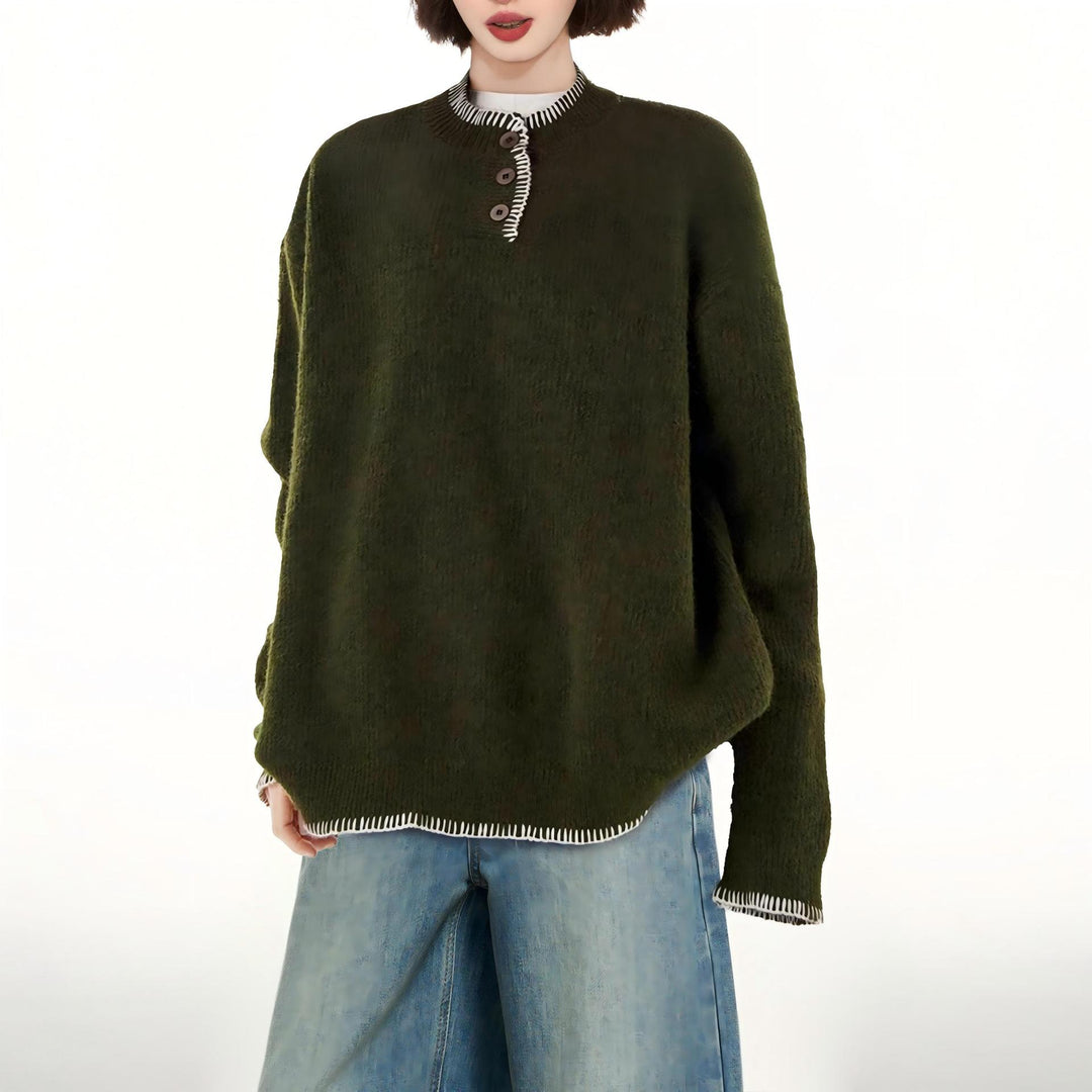 Pull décontracté pour femmes avec détails de boutons décoratifs et finitions contrastées Chic & Stil