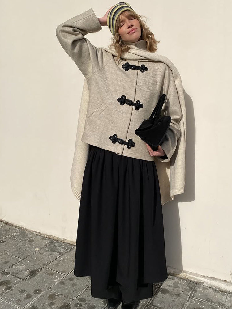 Women Short Cut Boxy Duffle Coat Jacket with Decorative Toggle Fasteners Amarae