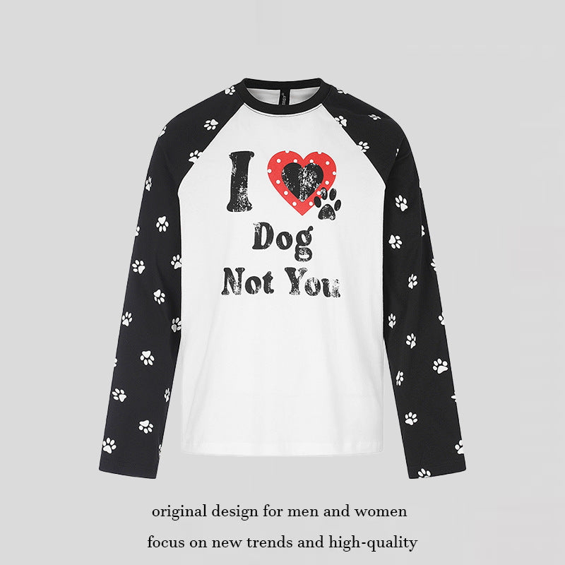 Women's Casual Long Sleeve Shirt in Raglan Style with Dog Paw Print and Statement Front Print Amarae