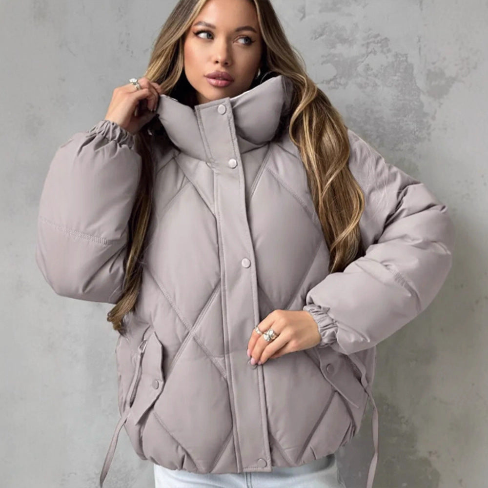Women's Quilted Diamond-Quilted Puffer Jacket with Hood and Concealed Zipper Amarae