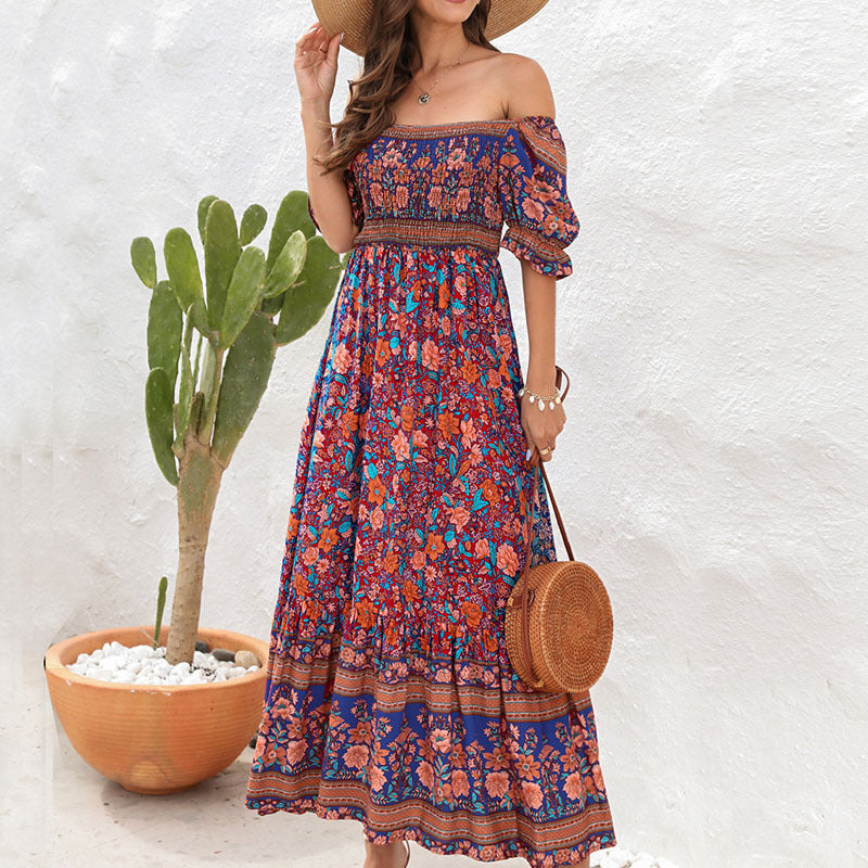 Maxi dress for women with voluminous puff sleeves and a floral pattern Lune London
