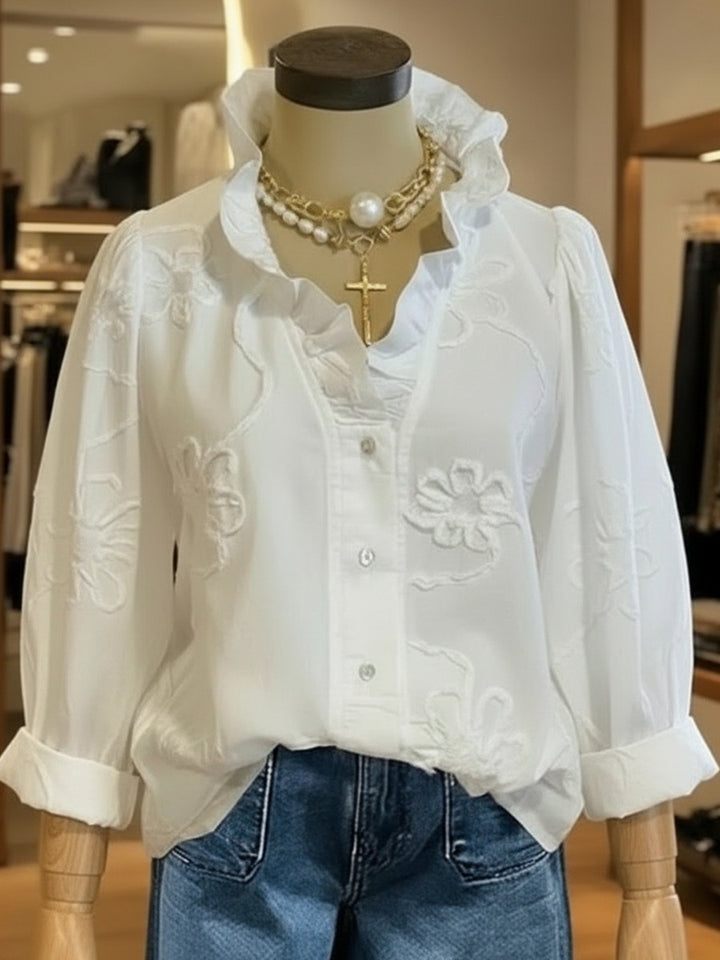 Ladies elegant blouse with floral embroidery and voluminous sleeves Lune London