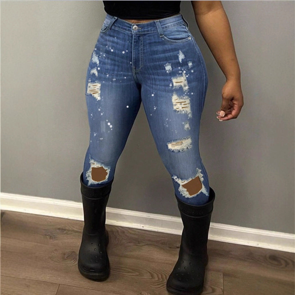 Women High-waisted ripped Skinny Jeans with Sculpting effect and color splashes Amarae