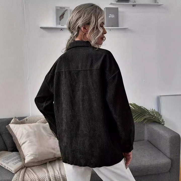 Ladies casual corduroy jacket with decorative buttons and practical pockets Lune London