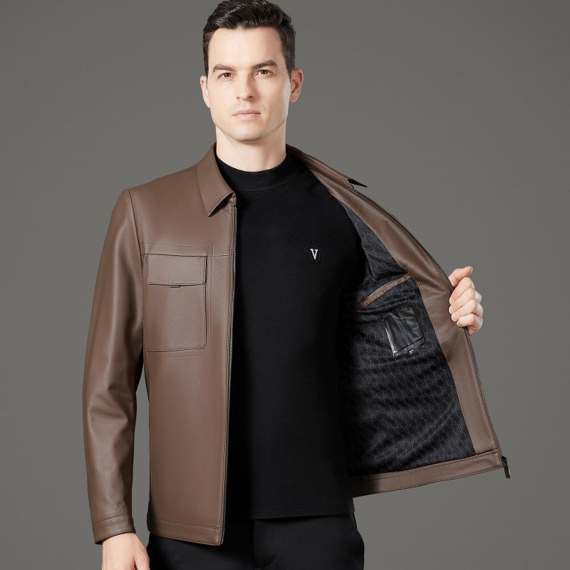 Elegant synthetic leather jacket for men with practical pockets Lune London