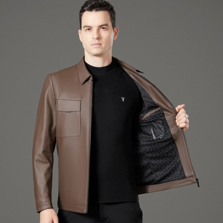 Elegant synthetic leather jacket for men with practical pockets Lune London