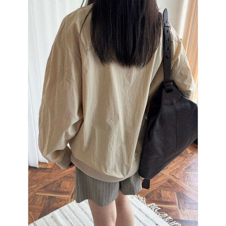 Women's Light Oversized Sweatshirt with Nylon Overlay and Ribbed Cuffs Amarae