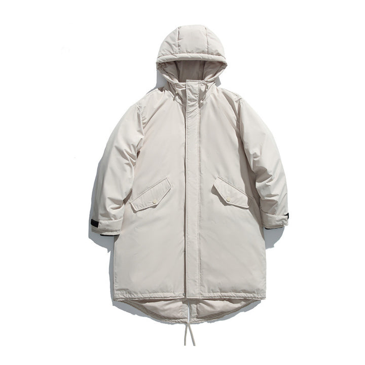 Unisex Quilted Long Parka in Boxy Cut with Hood and Drawstring Hem Amarae