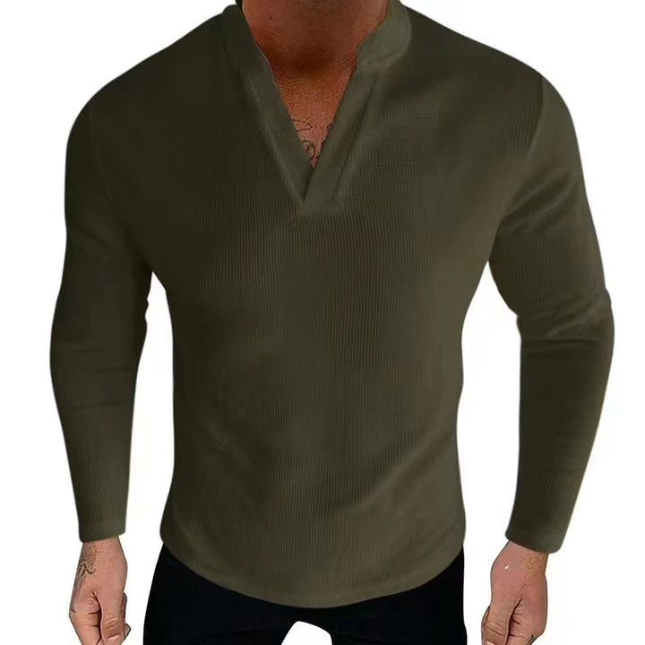 Men's Long Sleeve Henley Shirt in Textured Cotton Fabric with a Modern V-Neck Lune London