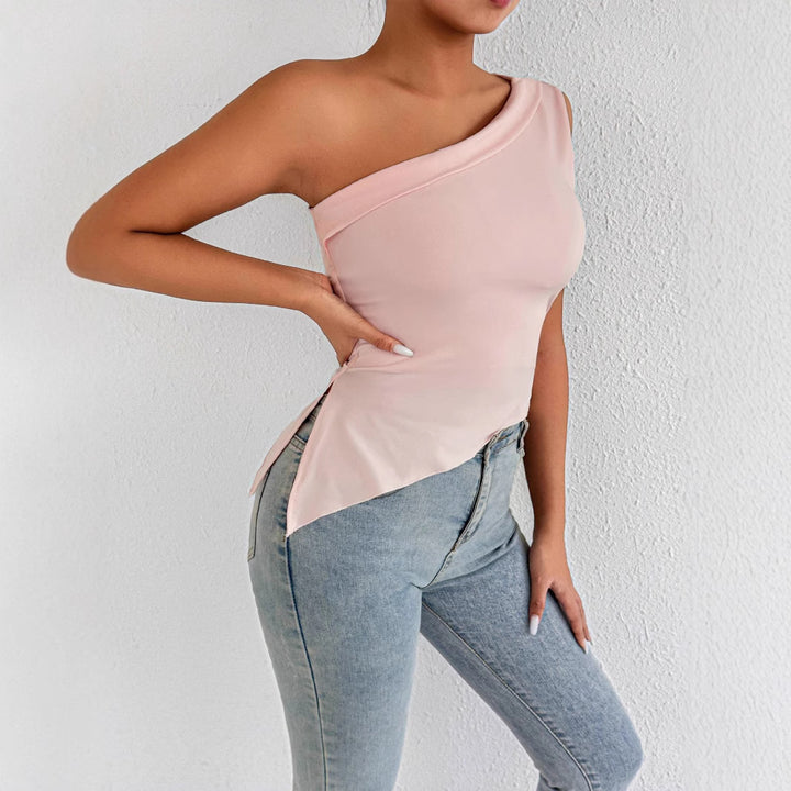 Women's asymmetrical top with off-the-shoulder design and elegant draping Lune London