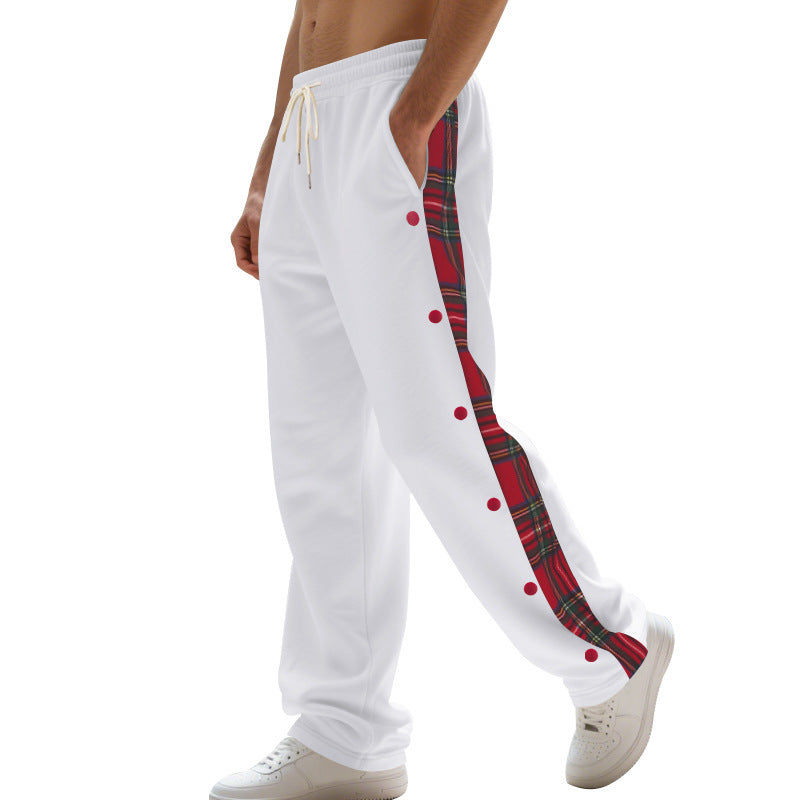 Sporty jogger pants for men with side snap buttons and chic plaid design