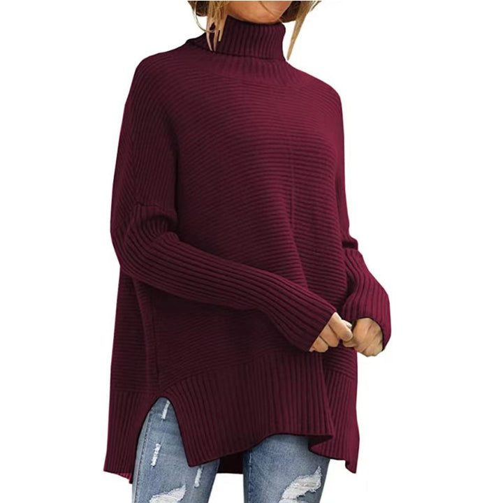 Pull Turtleneck Large Femme avec Structure à Côtes Fines et Coupe Asymétrique Chic & Stil