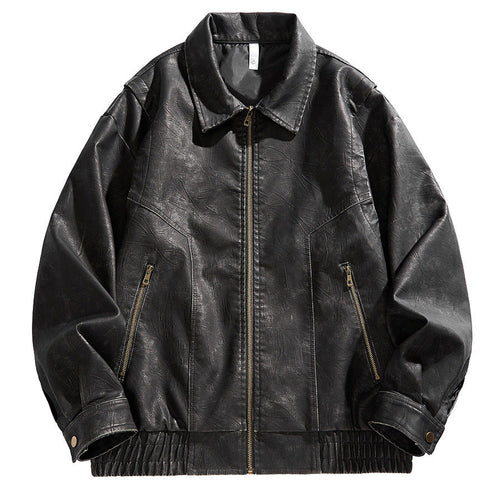 Amarae | Men's Short-Cut Leather Jacket with Elastic Waistband and Pockets