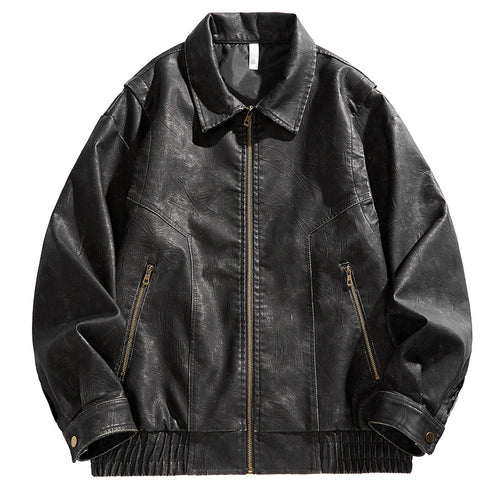Leather jacket for men, short cut, with elastic waist and pockets Amarae