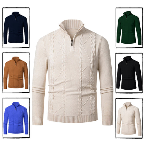 Knitted pull for men with half zip and textured pattern Amarae