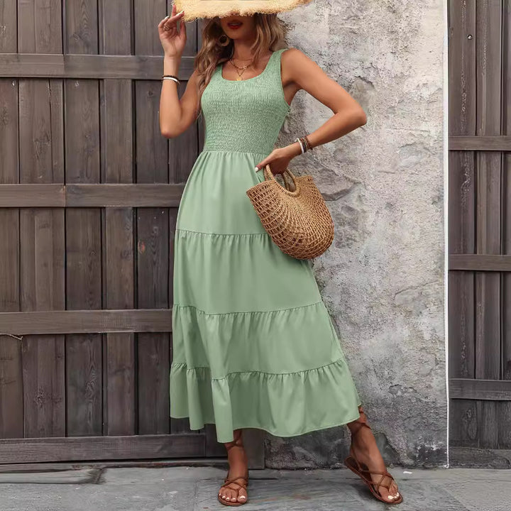 Maxi dress for women with ruffle details and an elastic top Lune London