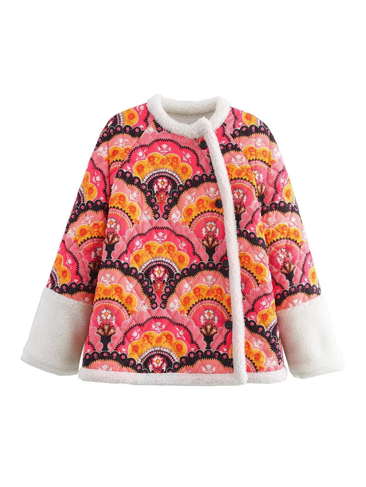 Quilted Transition Jacket for Women with Floral Pattern and Cozy Fleece Lune London