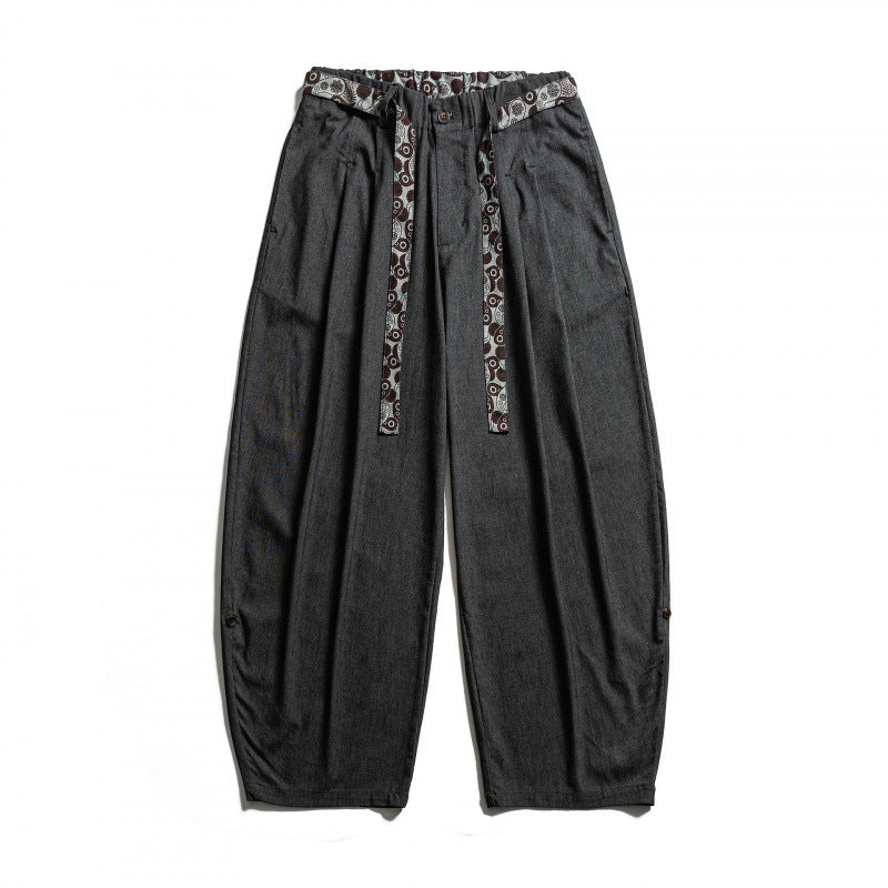 Men's Loose Highwaist Pleated Pants with Elastic Waistband and Printed Drawstring Amarae