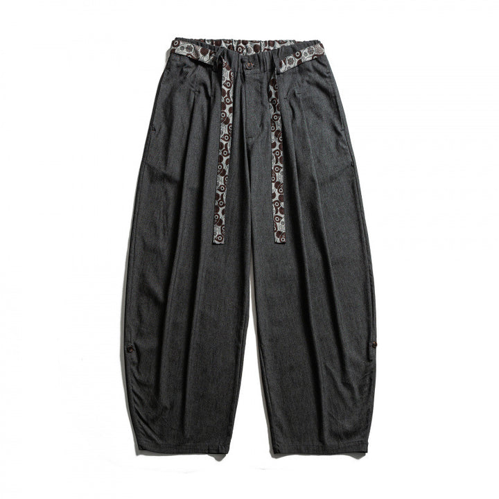 Men's Loose Highwaist Pleated Pants with Elastic Waistband and Printed Drawstring Amarae