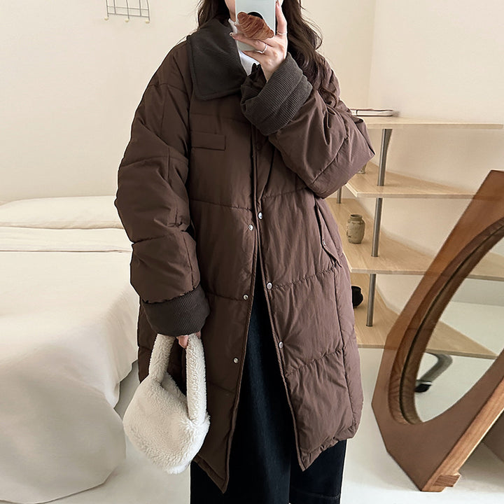 Ladies Long Winter Coat, Padded with Practical Snap Button Closure Lune London