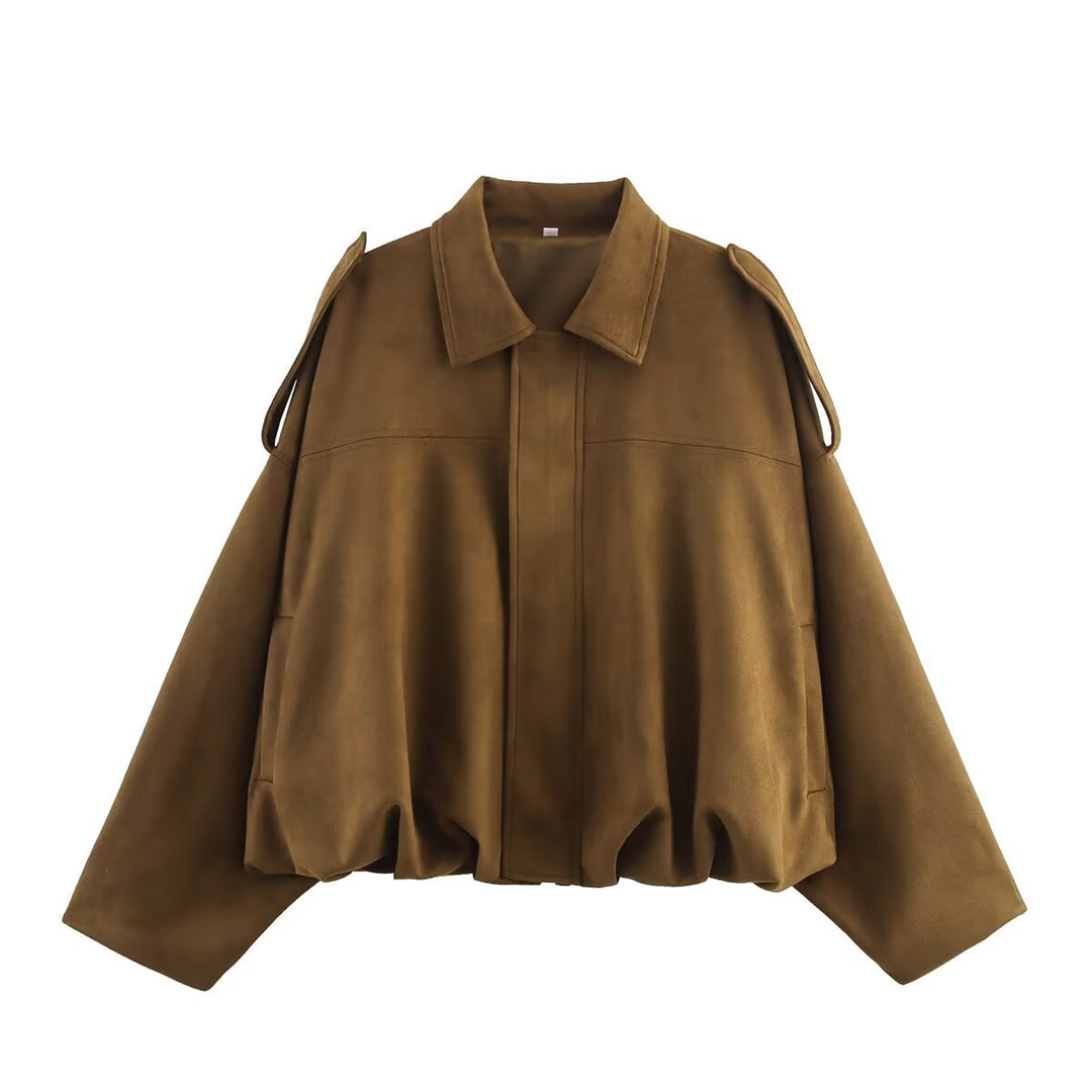 Women’s Oversized Cropped Jacket with Balloon Hem and Shoulder Cutouts Amarae