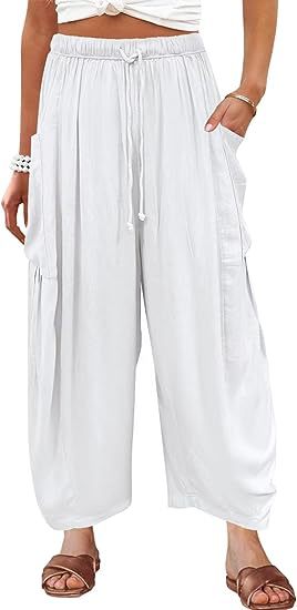 Comfortable linen pants for ladies with practical side pockets Lune London