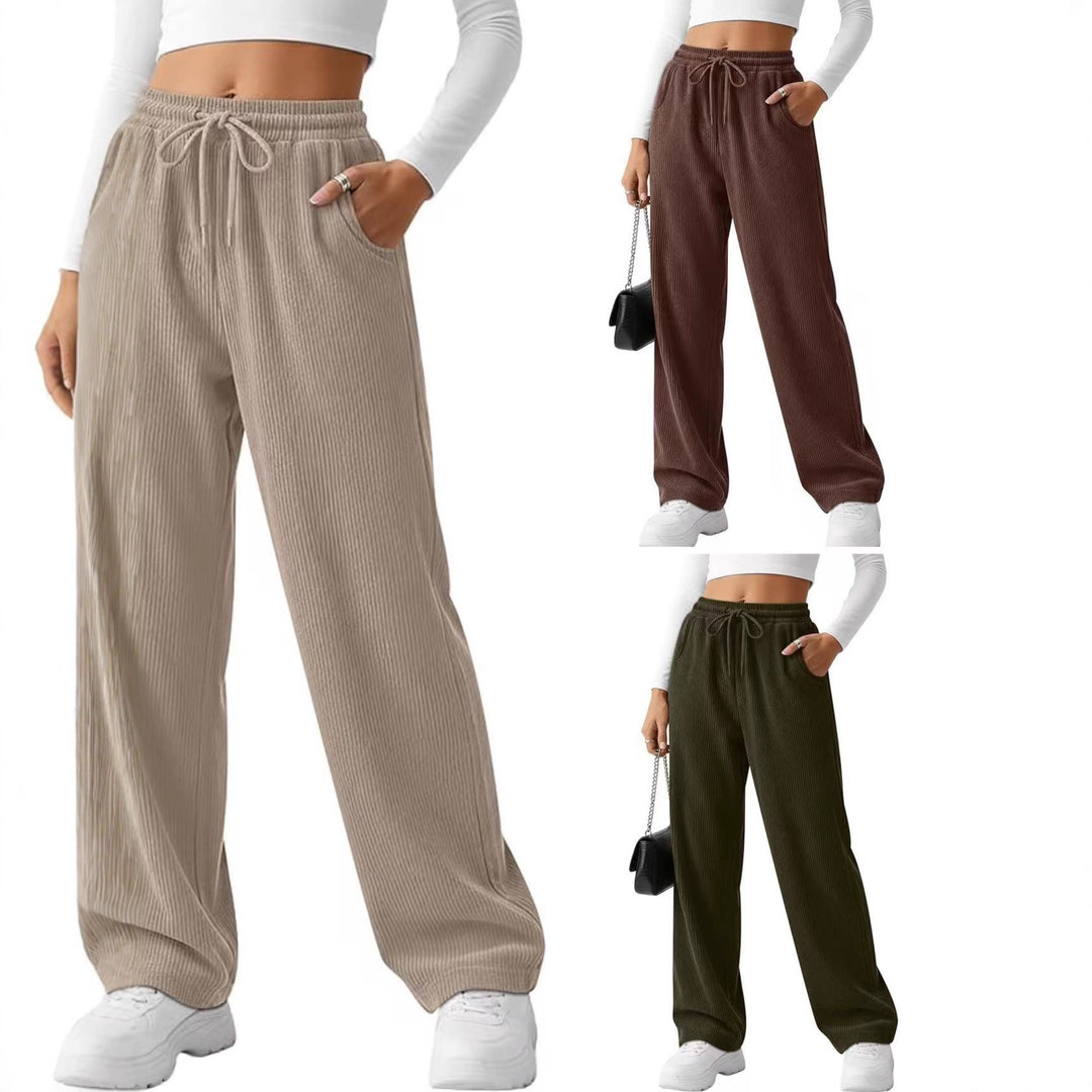 Pantalon en tricot large à côtes pour femmes avec cordon de serrage Chic & Stil
